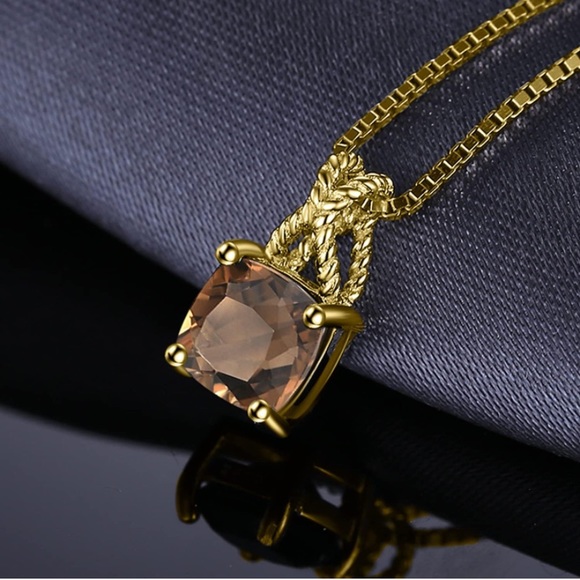 10k 925 Chocolate Diamond Quartz Pendant Necklace - Picture 5 of 11
